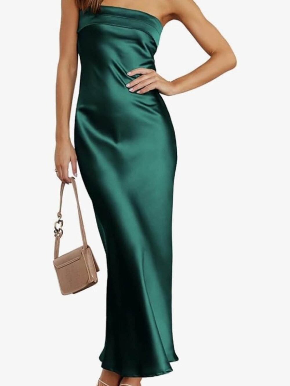 CARACILIA SATIN GREEN STRAPLESS MAXI DRESS